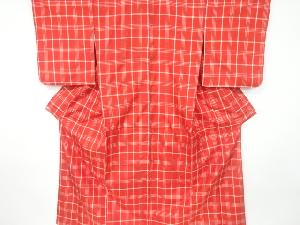 アンティーク　格子模様織り出し米沢紬着物